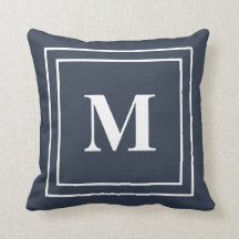 Oreiller à lancer de monogramme bleu marine modern