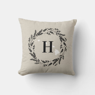 Oreiller à lancer de monogramme de couronne rustiq