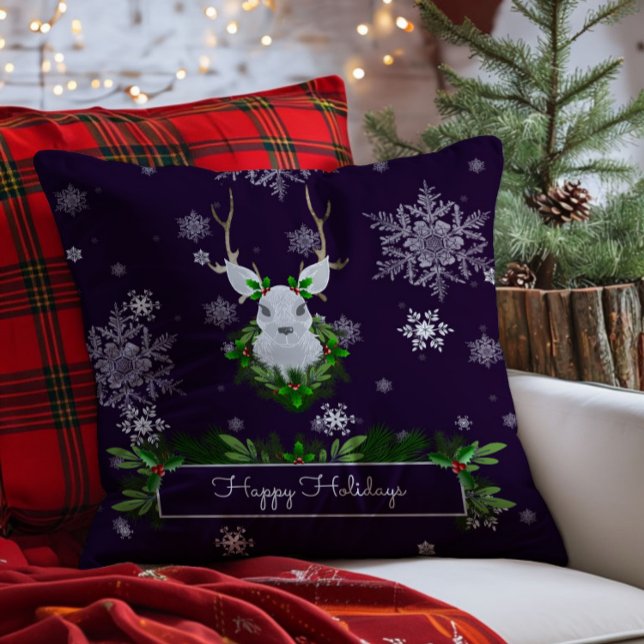 Oreiller à lancer de rennes violets (Purple Reindeer Christmas Throw Pillow)
