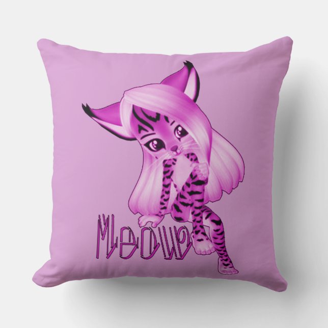 Oreiller à lancer de tigre de Meow Rose mignon (Recto)
