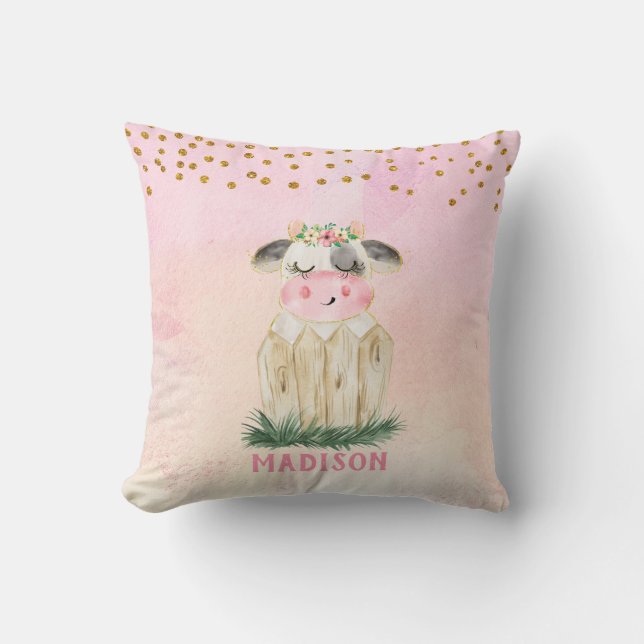Oreiller à lancer de vache rose pâle personnalisé (Recto)