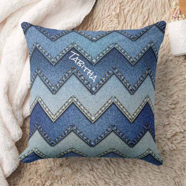 Oreiller à lancer Denim Chevron (Couverture)