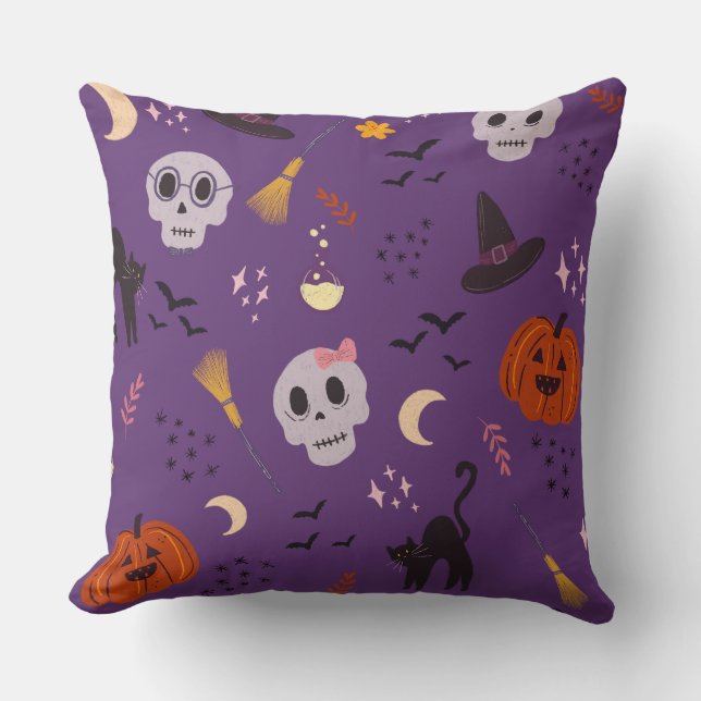 Oreiller à lancer d'Halloween - Crânes, Citrouille (Recto)