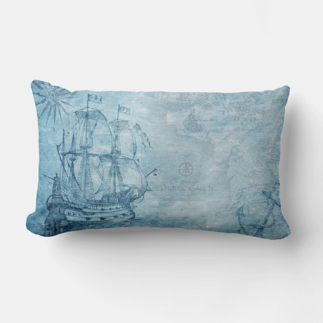 Oreiller à lancer d'inspiration marine vintage (Recto)
