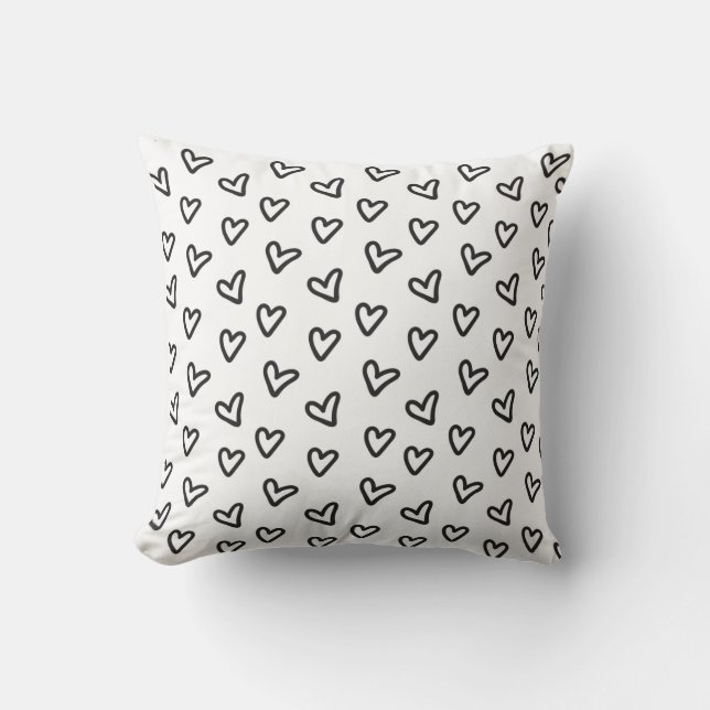 Oreiller à lancer du coeur noir moderne (Recto)