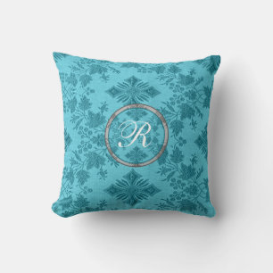Oreiller à lancer du concepteur monogramme bleu