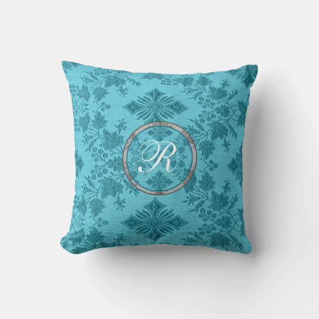 Oreiller à lancer du concepteur monogramme bleu (Recto)