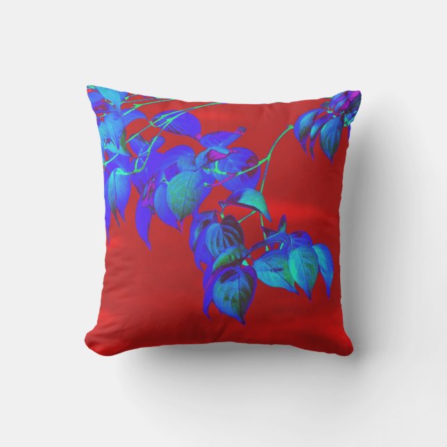 Oreiller à lancer Feuilles bleu ciel rouge (Recto)