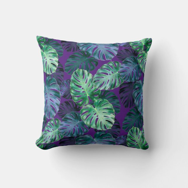 Oreiller à lancer Feuilles de Monstera Tropical (Recto)