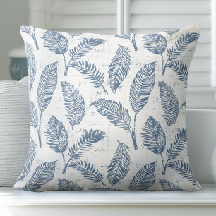 Oreiller à lancer Feuilles de palme bleu et blanc