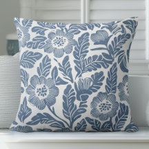 Oreiller à lancer floral bleu et blanc