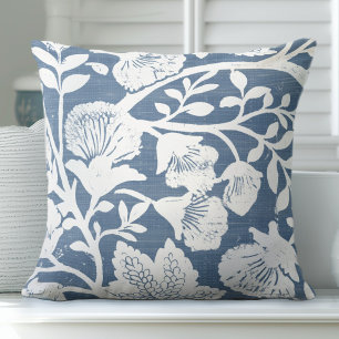 Oreiller à lancer floral bleu et blanc