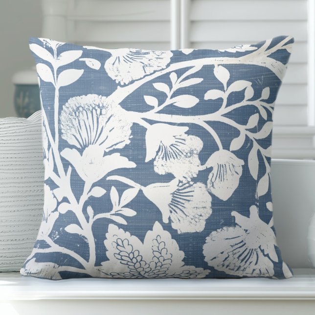 Oreiller à lancer floral bleu et blanc (Créateur téléchargé)