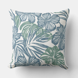 Oreiller à lancer floral bleu et vert