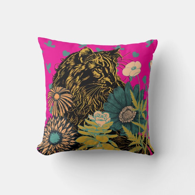 Oreiller à lancer floral de tigre de coeur sauvage (Recto)