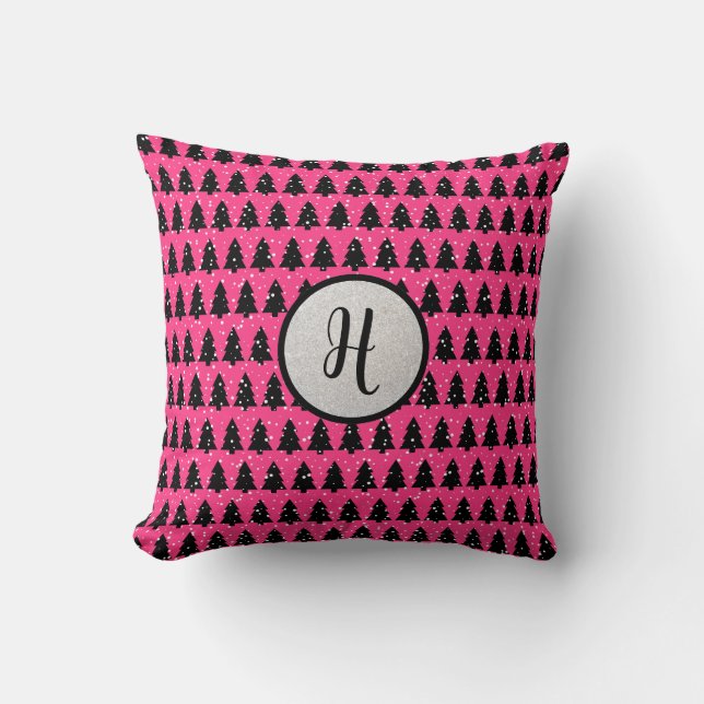 Oreiller à lancer Fuchsia & Black Monogram (Recto)