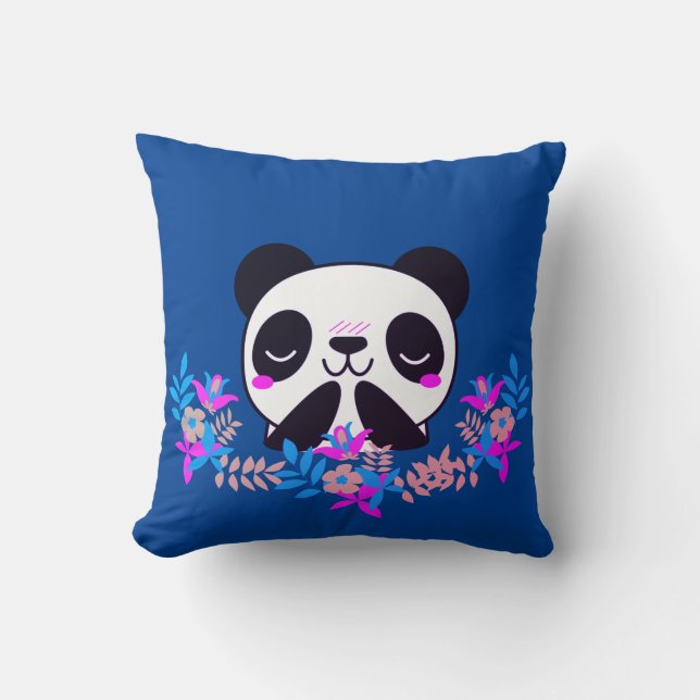 Oreiller à lancer Fuchsia & Blue Floral Panda (Recto)