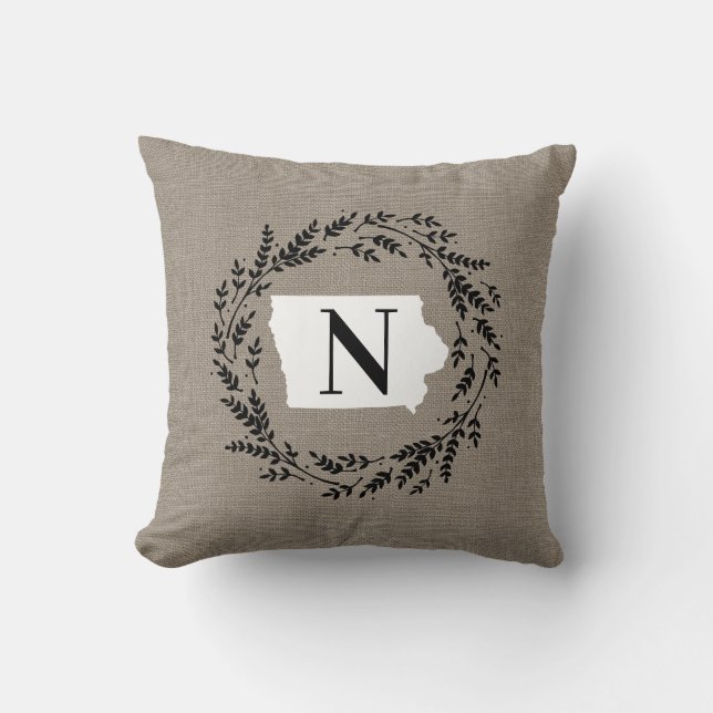 Oreiller à lancer Iowa Rustic Wreath Monogram (Recto)