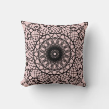 Oreiller à lancer Mandala rose clair et noir