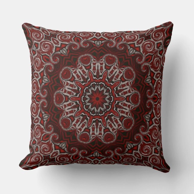 Oreiller à lancer mandala rouge orange (Recto)