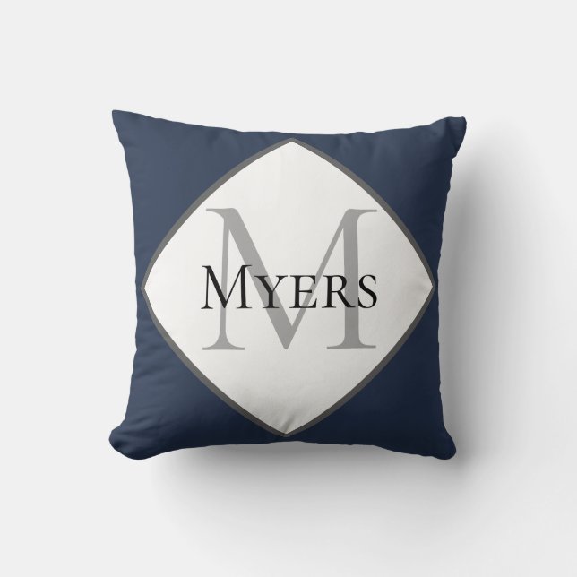 Oreiller à lancer marine bleu monogramme (Recto)