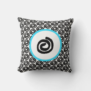 Oreiller à lancer moderne noir blanc spiral Turquo