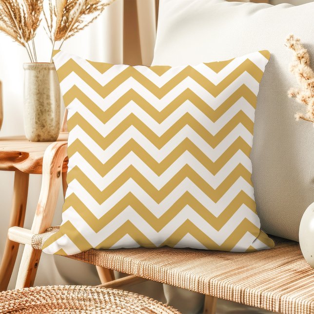 Oreiller à lancer moderne or et blanc Chevron (Créateur téléchargé)