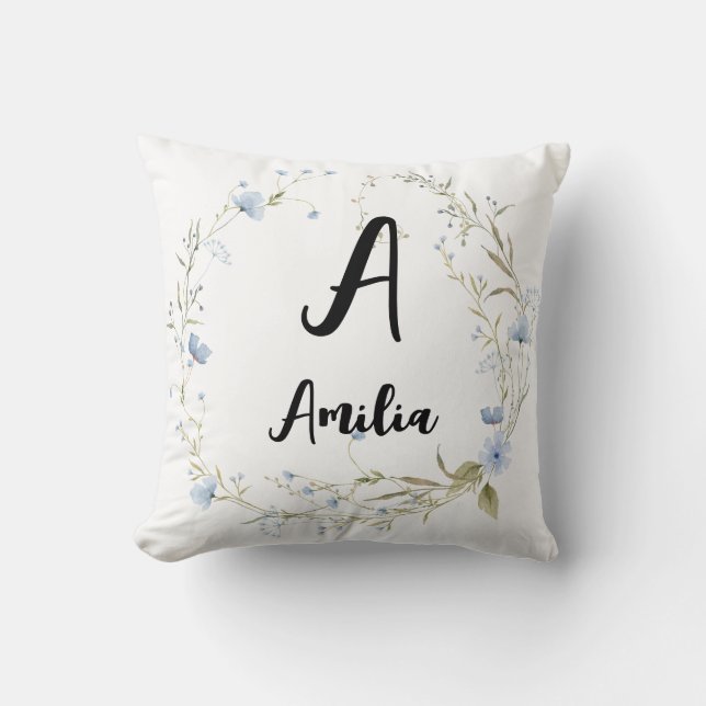 Oreiller à lancer monogramme floral personnalisé (Recto)