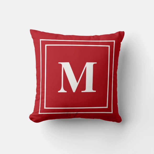 Oreiller à lancer Monogramme rouge moderne (Recto)