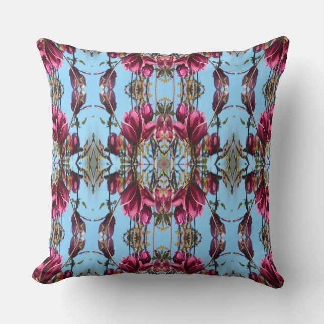 Oreiller à lancer Motif de tulipe bleu et mauve (Recto)