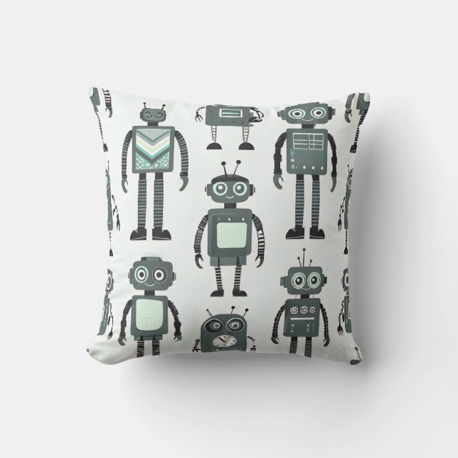 Oreiller à lancer Motif Robot Rétro (Recto)
