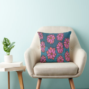 Oreiller à lancer Motif rose et bleu Dahlia