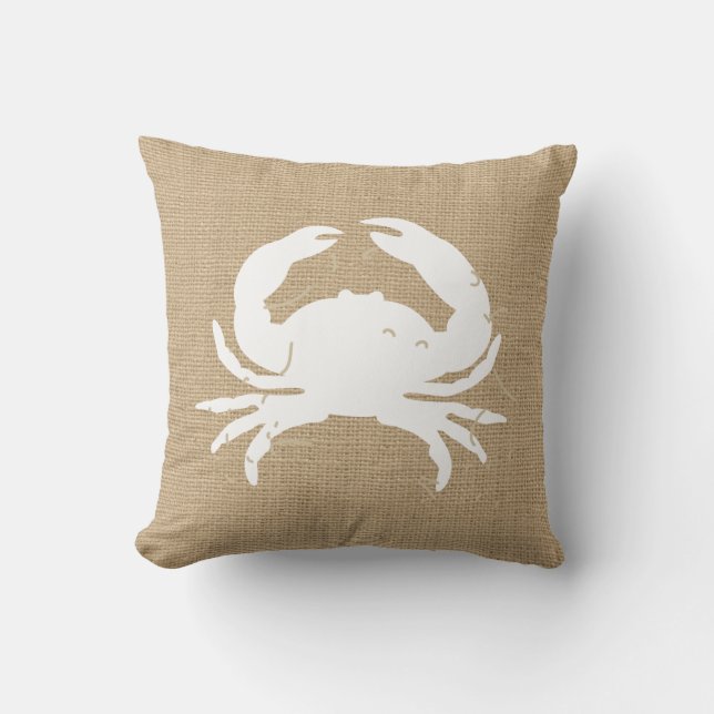Oreiller à lancer Nautique Faux Burlap avec crabe (Recto)