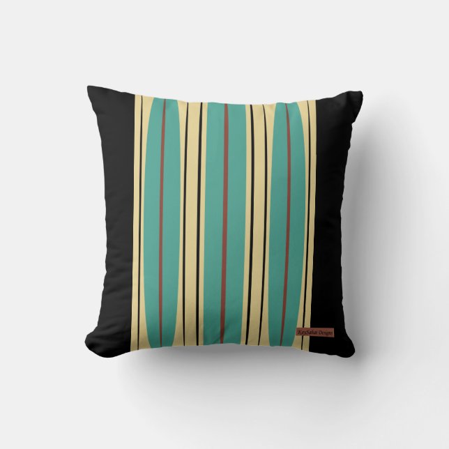 Oreiller à lancer noir avec des accents bleu, beig (Recto)
