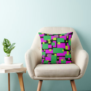 Oreiller à lancer noir avec Motif pourpre et vert