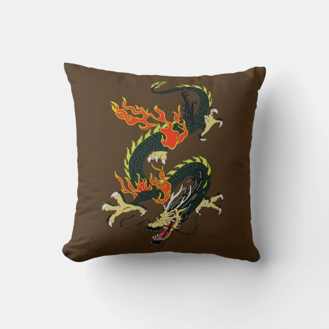 Oreiller à lancer noir dragon chinois (Recto)