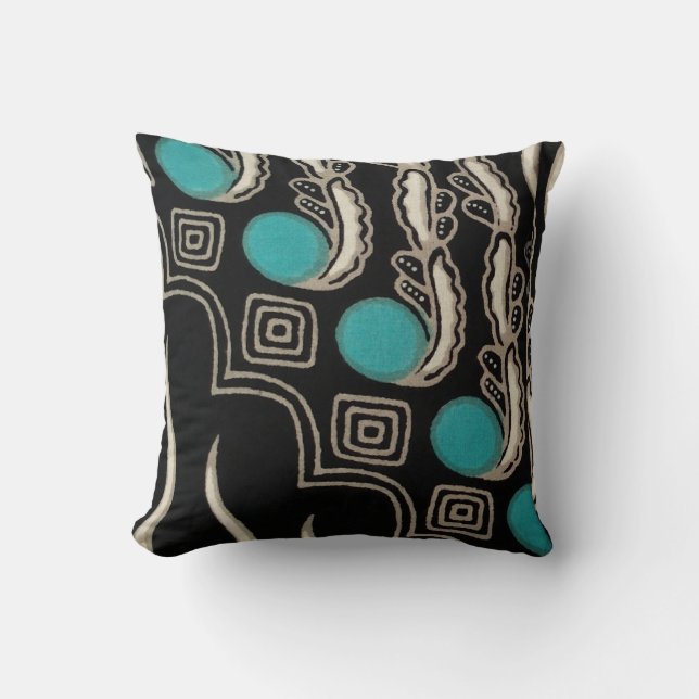 Oreiller à lancer noir et turquoise (Recto)