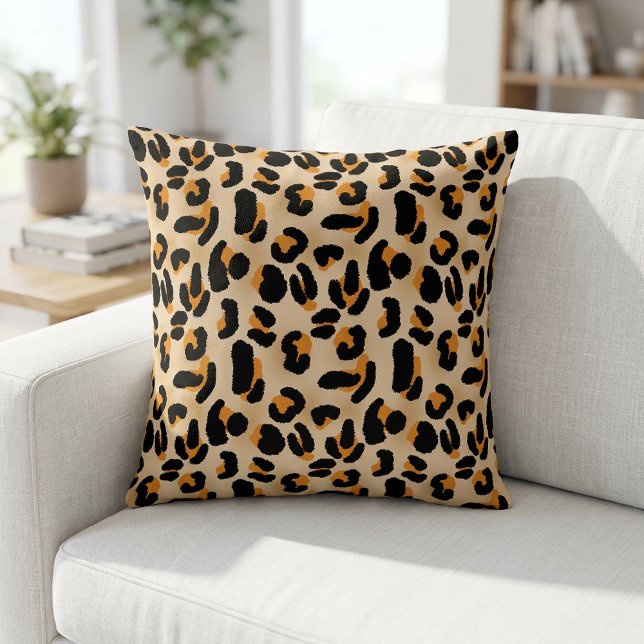 Oreiller à lancer orange et noir Empreinte de léop (Animal Print Pillow)
