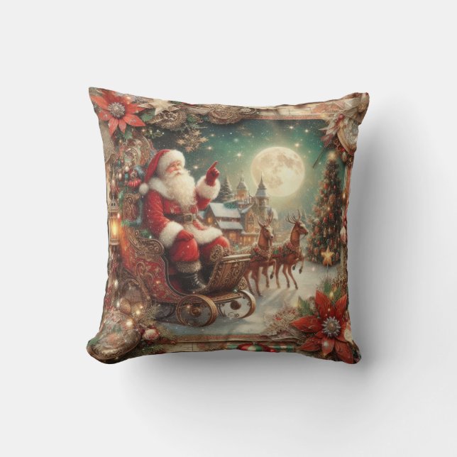 Oreiller à lancer Père Noël vintage (Recto)