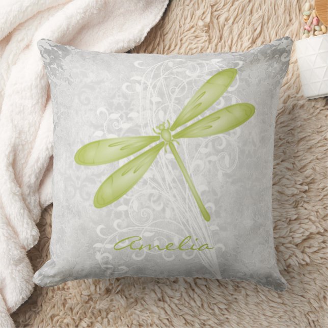 Oreiller à lancer personnalisé à libellule verte (Couverture)