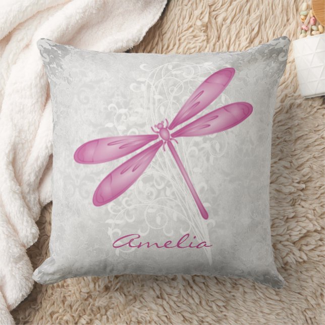 Oreiller à lancer personnalisé Magenta Dragonfly (Couverture)