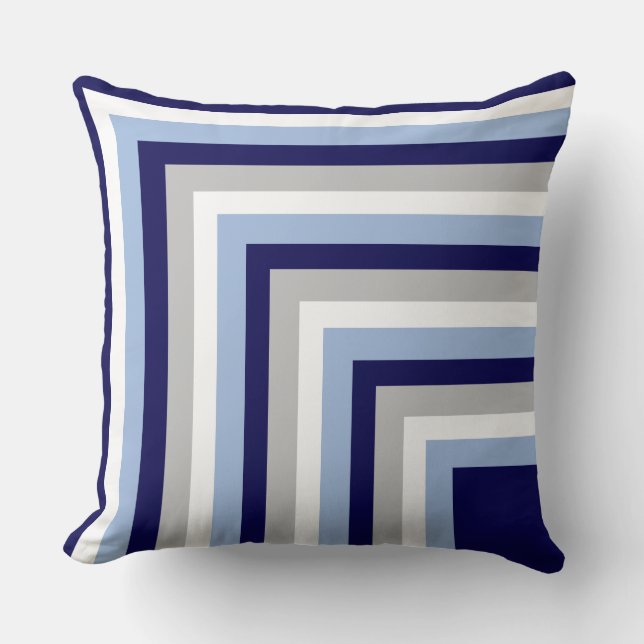Oreiller à lancer rayé bleu, gris et blanc (Recto)