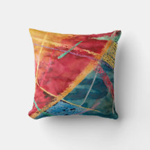 Oreiller à lancer rayé rouge, bleu et jaune