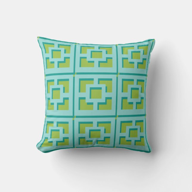 Oreiller à lancer Retro Turquoise et Green Trellis (Recto)