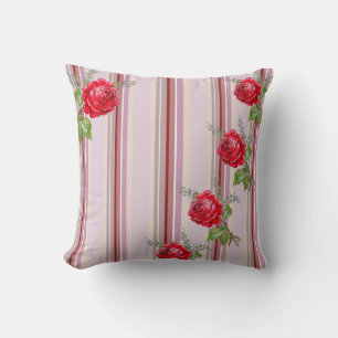 Oreiller à lancer roses et rayures