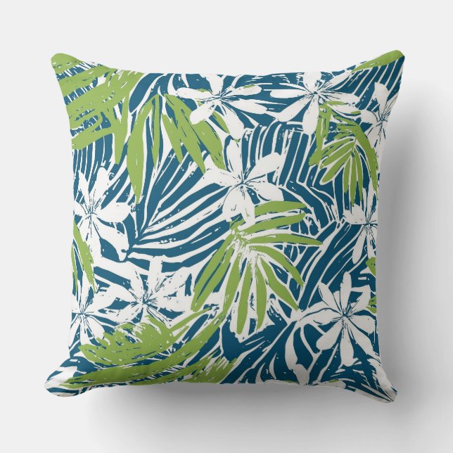 Oreiller à lancer tropical bleu et vert (Recto)
