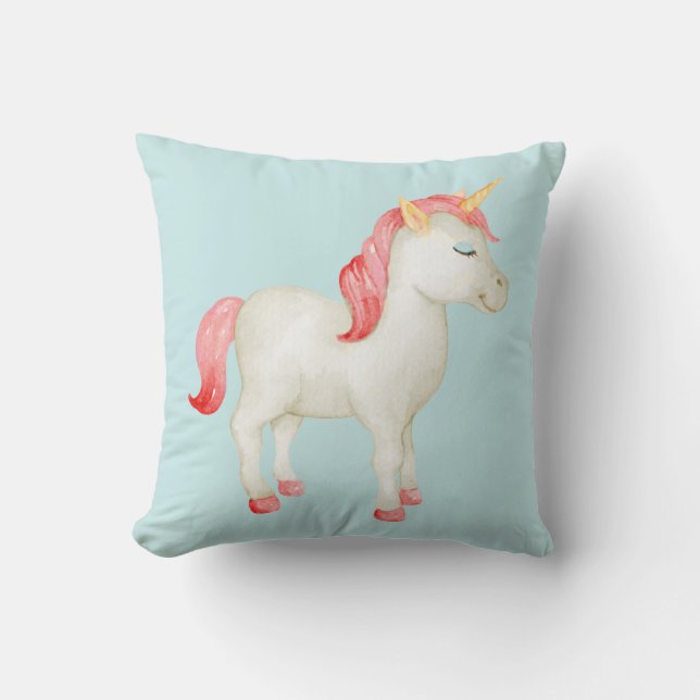 Oreiller à lancer Turquoise Unicorn (Recto)