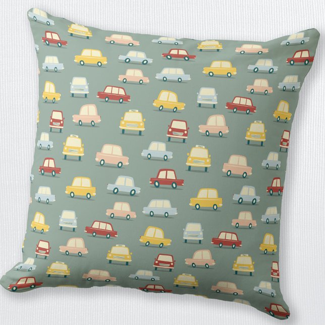 Oreiller à lancer vert Motif Sage (Fun retro car pattern throw pillow)