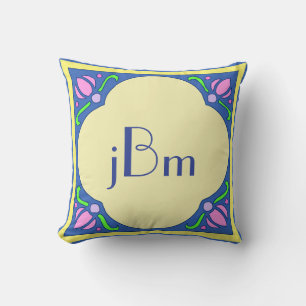 Oreiller à monogramme Art nouveau personnalisable