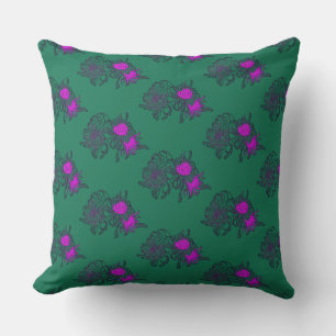 Oreiller à motif de chrysanthème vert vintage